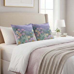 Vibrant Watercolor Garden With Bees Flowers Cushion