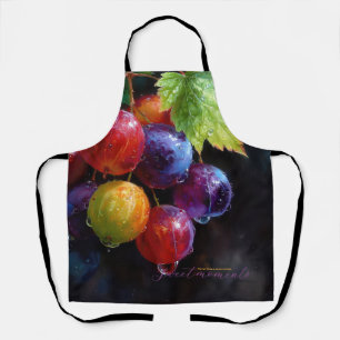 Vibrant Watercolor Grapes and Dew Drops Apron