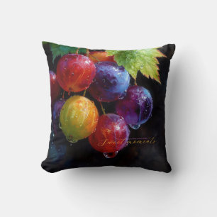 Vibrant Watercolor Grapes and Dew Drops Cushion