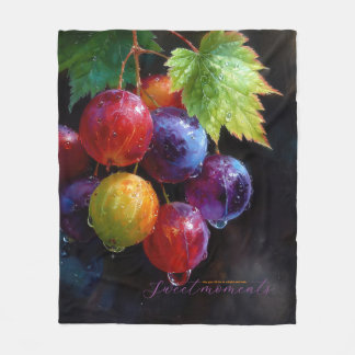 Vibrant Watercolor Grapes and Dew Drops Fleece Blanket