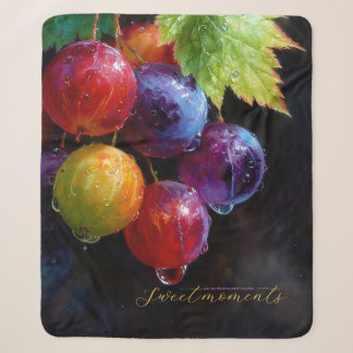 Vibrant Watercolor Grapes and Dew Drops Sherpa Blanket