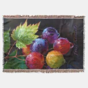 Vibrant Watercolor Grapes and Dew Drops Throw Blanket