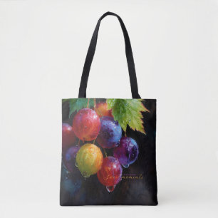 Vibrant Watercolor Grapes and Dew Drops Tote Bag