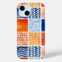 Vibrant Watercolor Grid Pattern in Blue & Orange