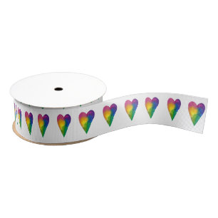 Vibrant Watercolor Hearts Grosgrain Ribbon