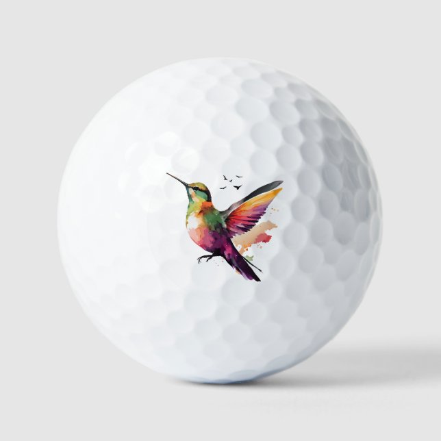 Vibrant Watercolor Hummingbird Illustration Golf Balls (Front)