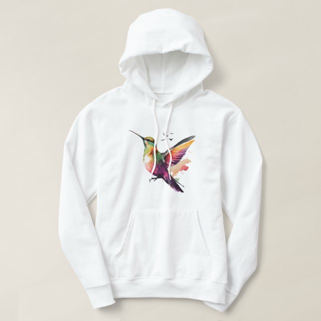 Vibrant Watercolor Hummingbird Illustration Hoodie (Design Front)