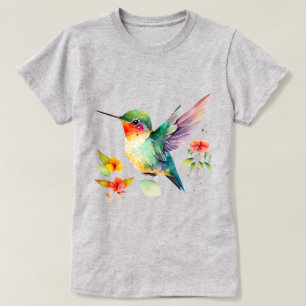 Vibrant Watercolor Hummingbird with Tropical Flow T-Shirt