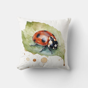 Vibrant Watercolor Ladybug Garden Art Cushion