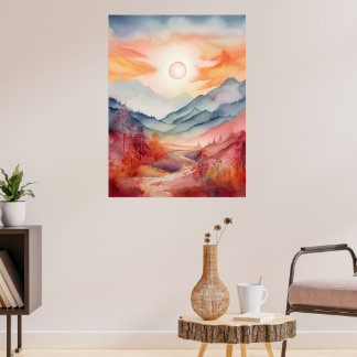 Vibrant Watercolor Landscape Fine Art Poster Print