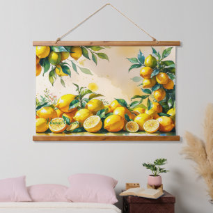 Vibrant Watercolor Lemon Harvest Hanging Tapestry