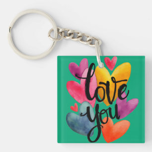 Vibrant Watercolor Love: Hand-Lettered "Love You" Key Ring