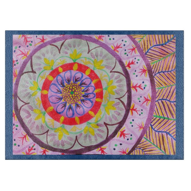 Vibrant watercolor mandala design with ethnic vibe cutting board (Front)