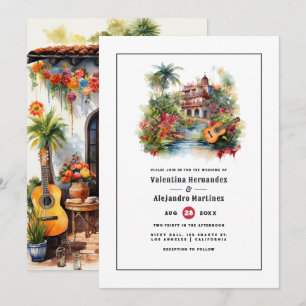 Vibrant Watercolor Mexican Fiesta Wedding Theme Invitation