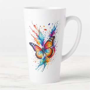 Vibrant Watercolor Monarch Butterfly Splash Latte Mug