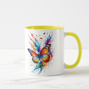 Vibrant Watercolor Monarch Butterfly Splash Mug