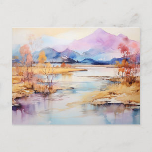 Vibrant Watercolor Mountain Wildflower Postcard 