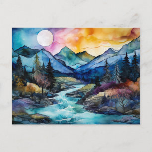 Vibrant Watercolor Mountain Wildflower Postcard 