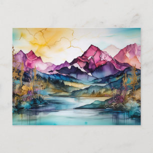 Vibrant Watercolor Mountain Wildflower Postcard 