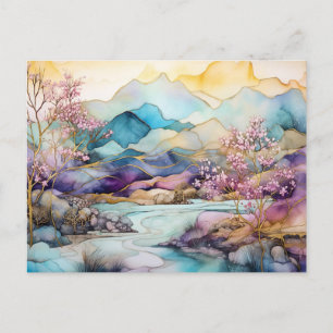 Vibrant Watercolor Mountain Wildflower Postcard 