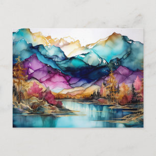 Vibrant Watercolor Mountain Wildflower Postcard 