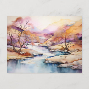 Vibrant Watercolor Mountain Wildflower Postcard 