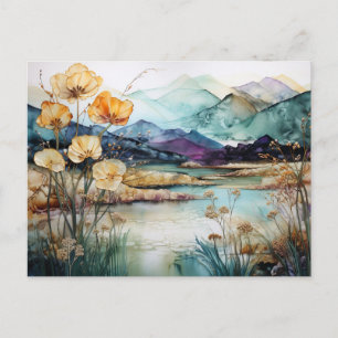 Vibrant Watercolor Mountain Wildflower Postcard 