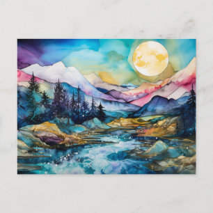 Vibrant Watercolor Mountain Wildflower Postcard 