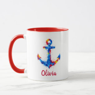 Vibrant Watercolor Nautical Anchor Splash Mug