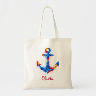 Vibrant Watercolor Nautical Anchor Splash Tote Bag