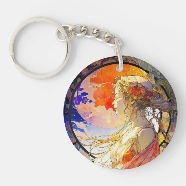 Vibrant Watercolor of Girl Acrylic Keychain (Front)