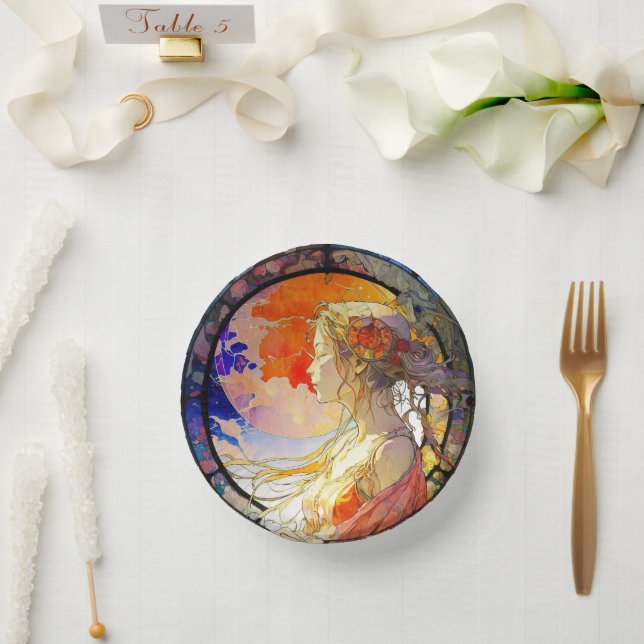 Vibrant Watercolor of Girl Paper Bowls Paper Plate (Wedding)