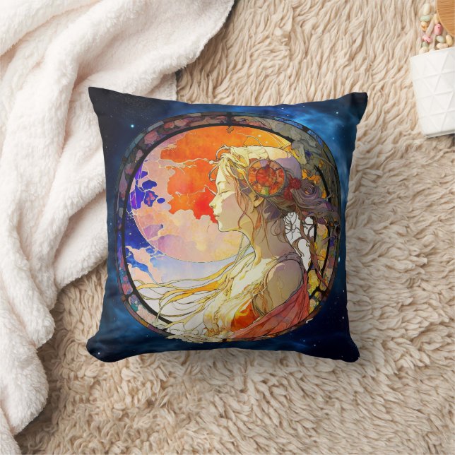 Vibrant Watercolor of Girl Throw Pillow (Blanket)