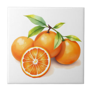 Vibrant Watercolor Oranges  Tile