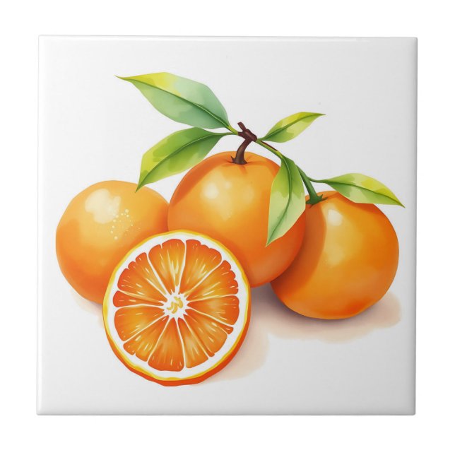 Vibrant Watercolor Oranges  Tile (Front)