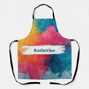 Vibrant Watercolor Paint Splash with Custom Name Apron