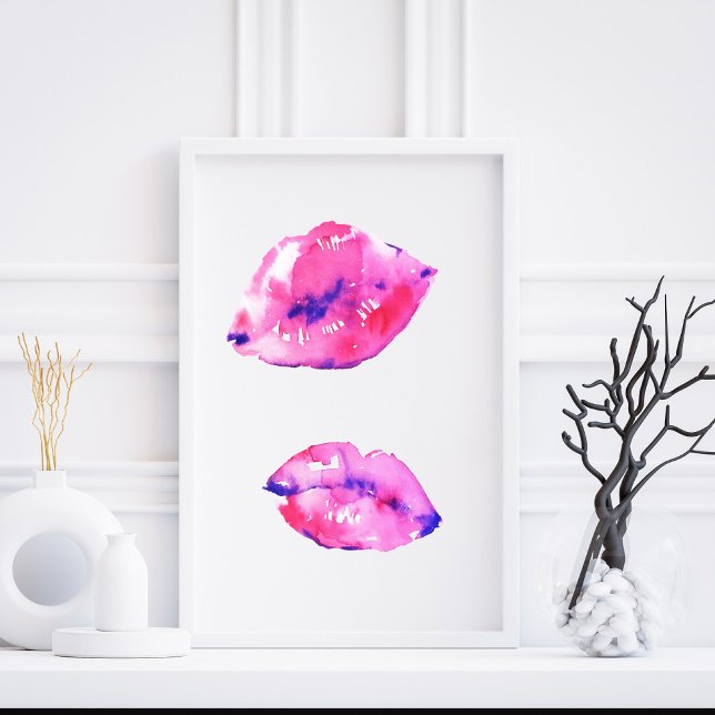 Vibrant Watercolor Pink Lips Abstract Fashion Art Poster (Creator Uploaded)