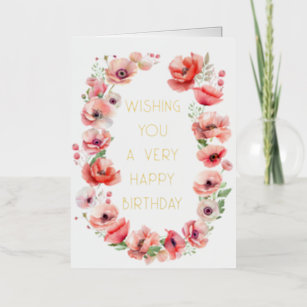 Vibrant Watercolor Poppy  Happy Birthday Foil Greeting Card