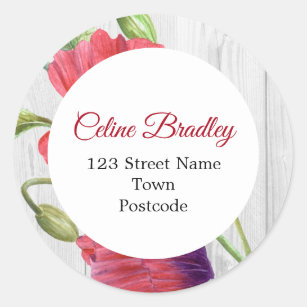 Vibrant Watercolor Red Poppies Painting Address Classic Round Sticker