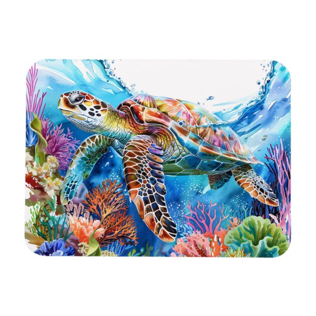 Vibrant Watercolor Sea Turtle Flexible Magnet (Horizontal)