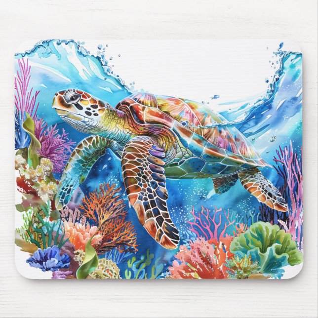 Vibrant Watercolor Sea Turtle Mouse Mat (Front)
