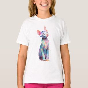 Vibrant Watercolor Sphynx Cat Illustration Kids T-Shirt