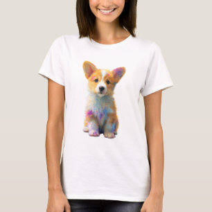 Vibrant Watercolor Splash Corgi Puppy Women T-Shirt