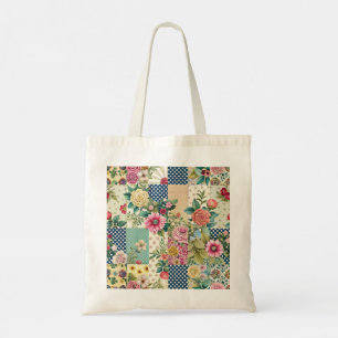 Vibrant Watercolor Spring Floral Patchwork Seamles Tote Bag