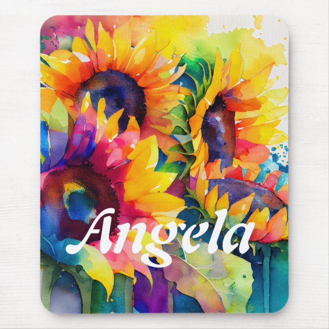 Vibrant Watercolor Sunflower Mouse Mat (Front)