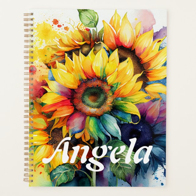 Vibrant Watercolor Sunflower Planner (Front)