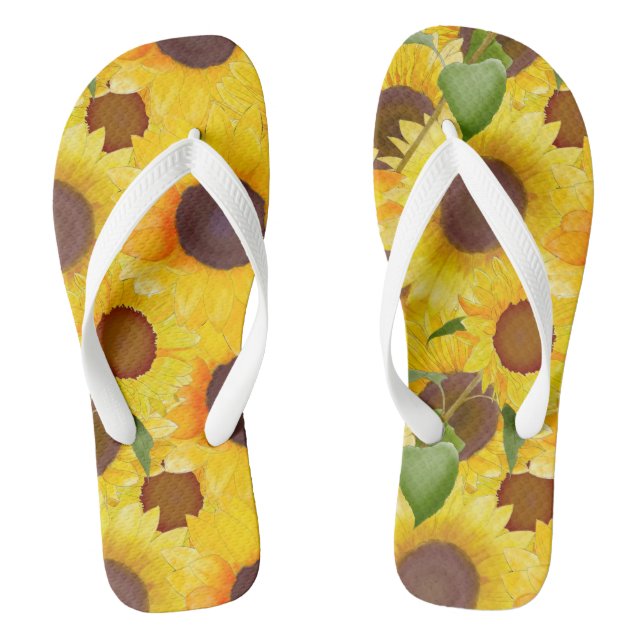 Vibrant Watercolor Sunflowers Flip Flops (Footbed)