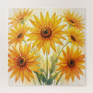 Vibrant Watercolor Sunflowers Yellow Orange Floral Jigsaw Puzzle