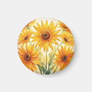 Vibrant Watercolor Sunflowers Yellow Orange Floral Magnet