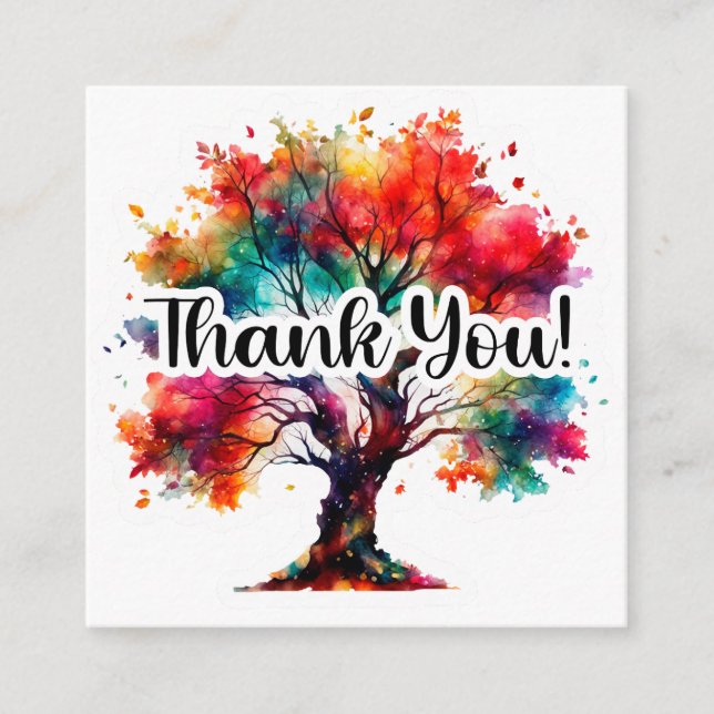 Vibrant Watercolor Tree Thank You Business Enclosure Card (Front)